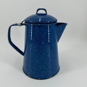 Vintage Blue Speckled Enamelware Coffee Pot / Percolator - Rustic Camp Style